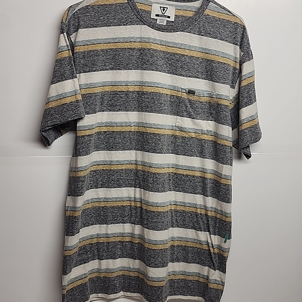 Vissla Sz XL Gray, Yellow, White Striped Men’s Soft Casual Comfortable Shirt